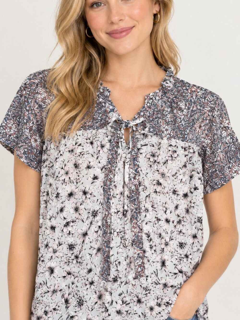 NEVER WORN! NAIF Pink Floral V-Neck Boho Blouse Top Sz Size Large - Picture 14 of 14